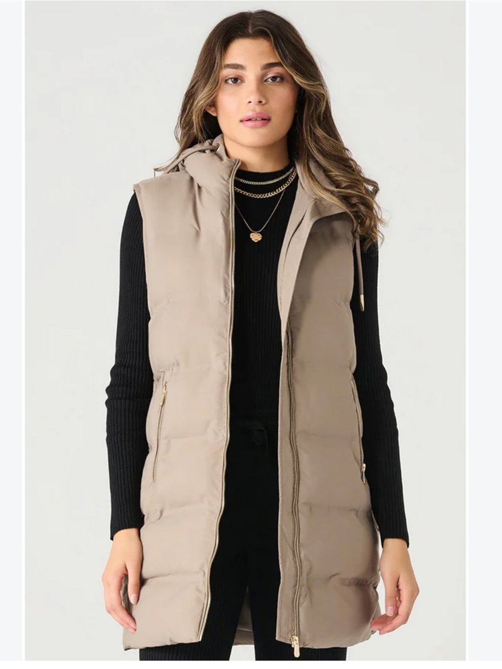 Zara Taupe Hooded Sleeveless Puffer Vest